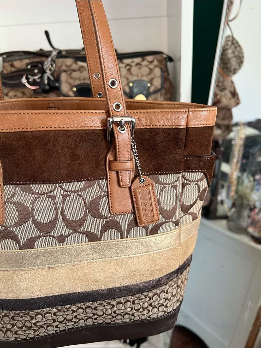 Y2K ICONIC Coach Signature Stripe Patchwork Tote - Picture 2 of 16